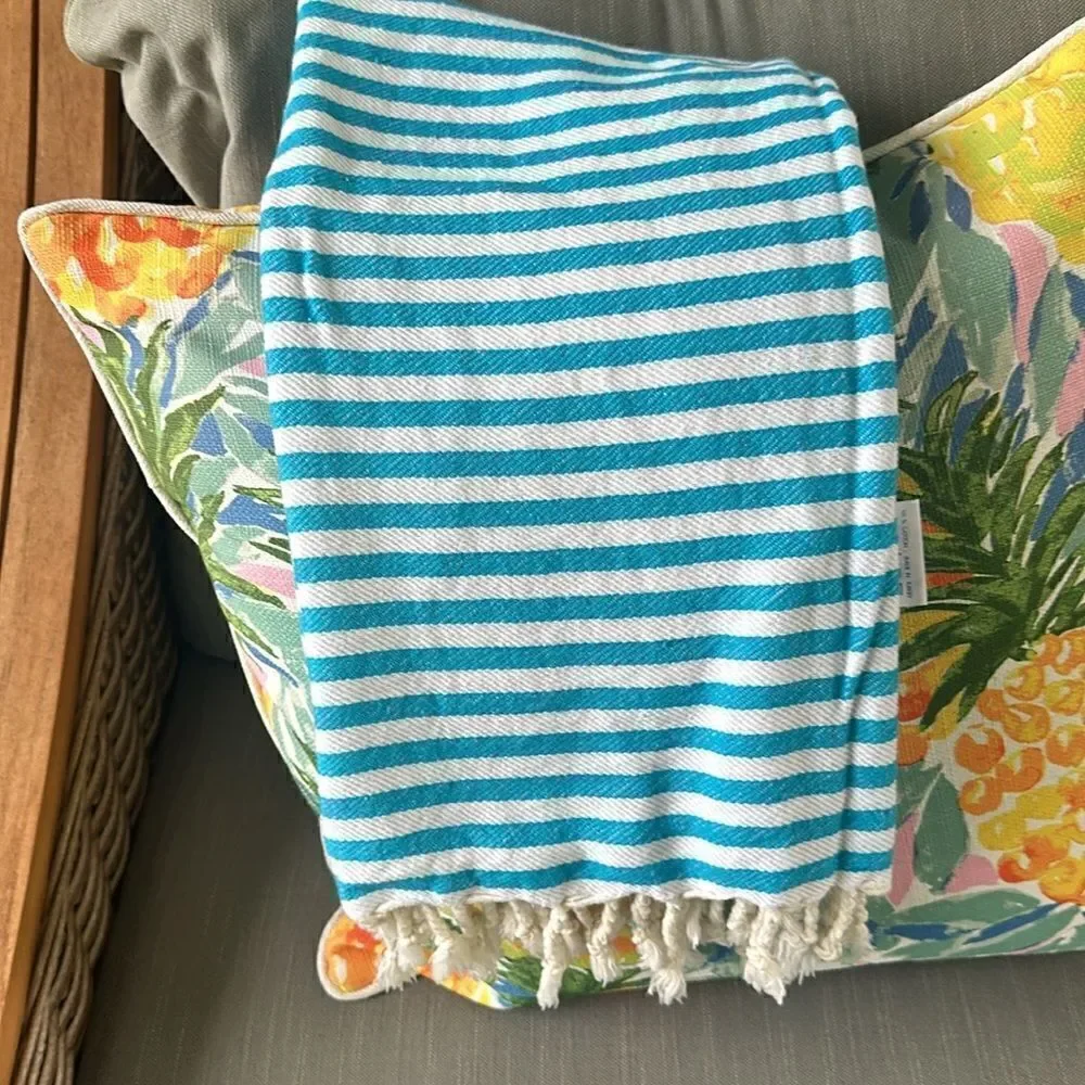 Riviera Striped Fringed Cotton Throw Blanket